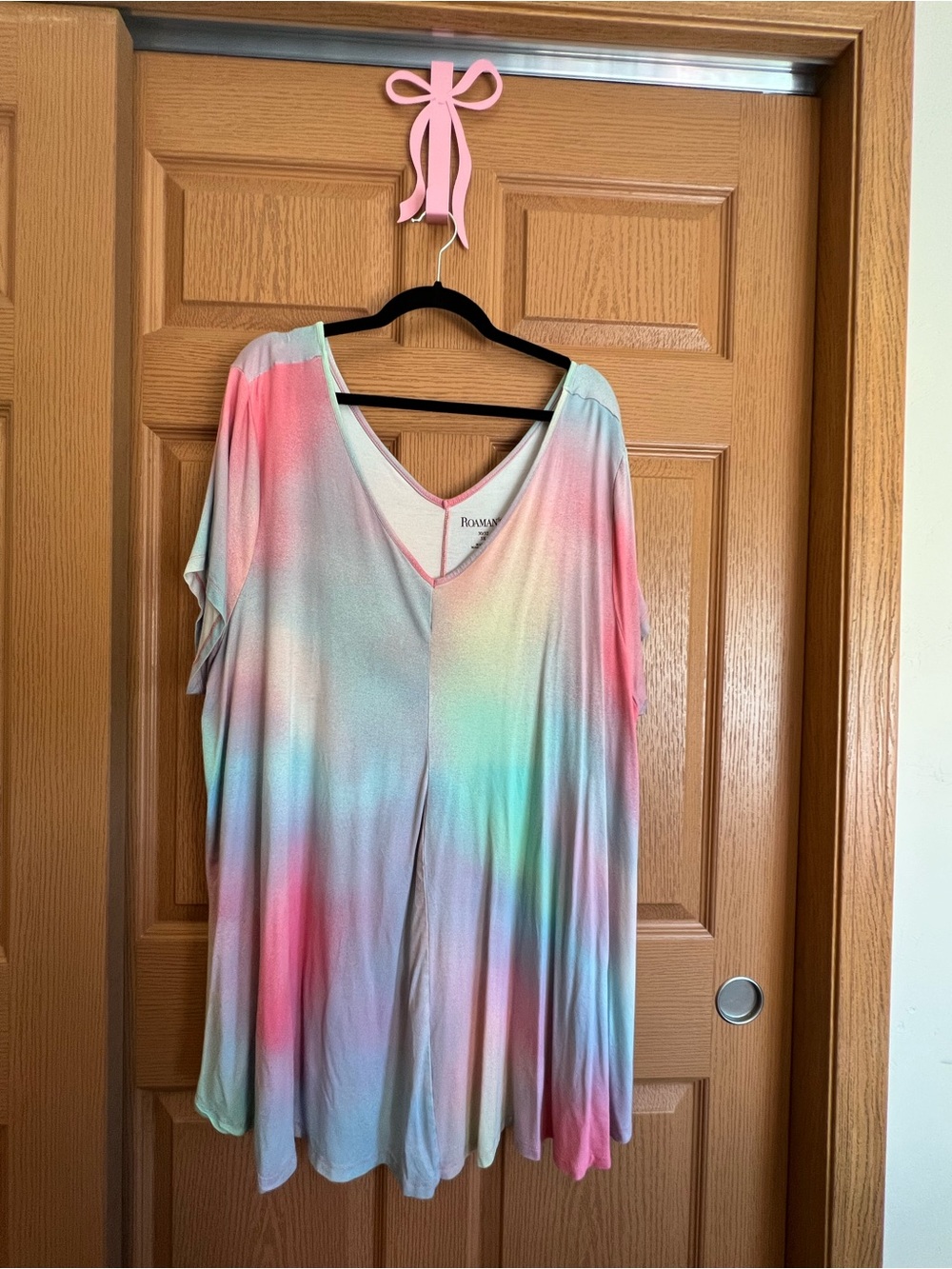Roaman's Pastel Tie-Dye V-Neck Sleep Top